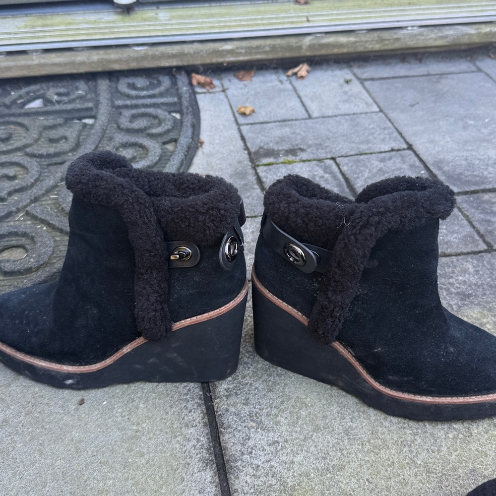 Coach black Suede and shearling Wedge Ankle Boots 7